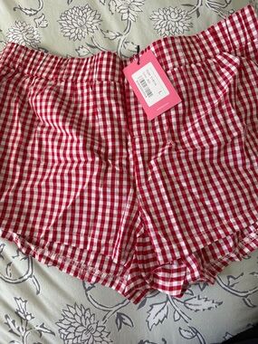 Edikted Red and White Gingham High Waist Women’s Shorts
